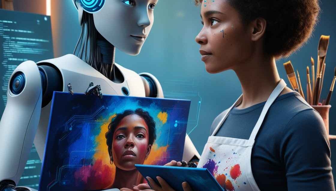 A-creative-montage-that-juxtaposes-AI-generated-art-and-human-made-art