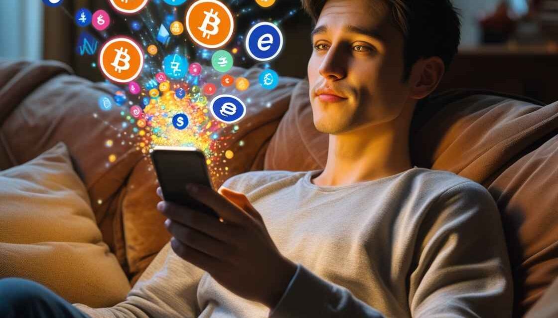 realistic-image-of-a-person-sitting-on-a-cozy-couch-at-home-looking-at-a-smartphone-with-cryptocurrency-symbols-and-financial-icons-floating-from-the-smartphone