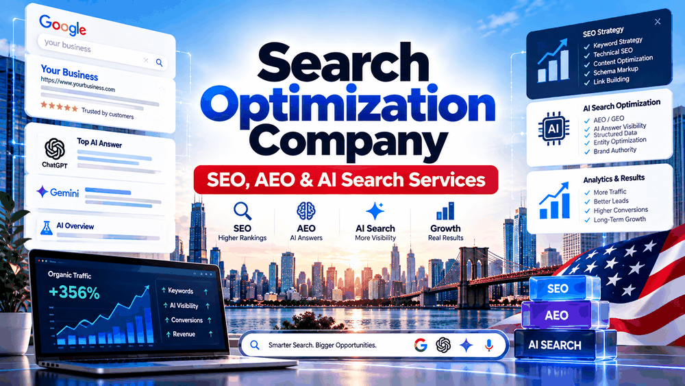 Search Optimization Company - SEO, AEO & AI Search Services Search optimization company services covering SEO, AEO and AI search visibility across Google, ChatGPT and Gemini